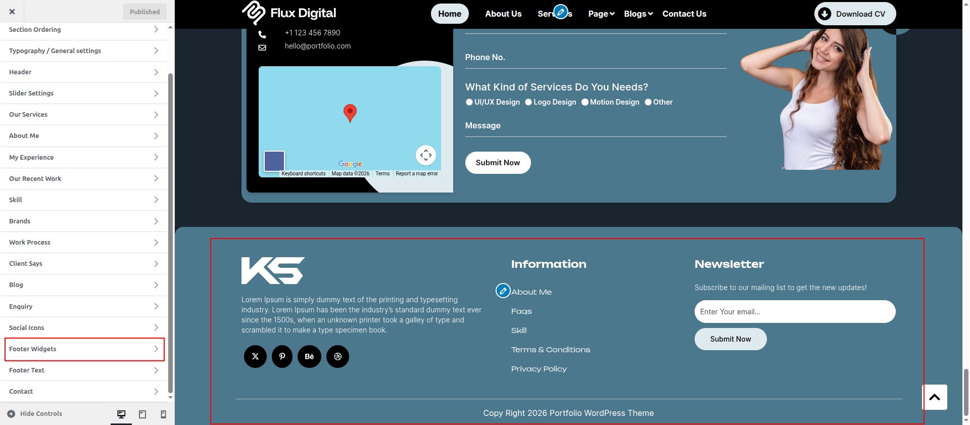 Footer Dashboard Setup
