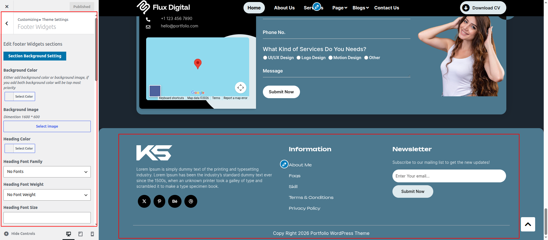 Footer Dashboard Setup
