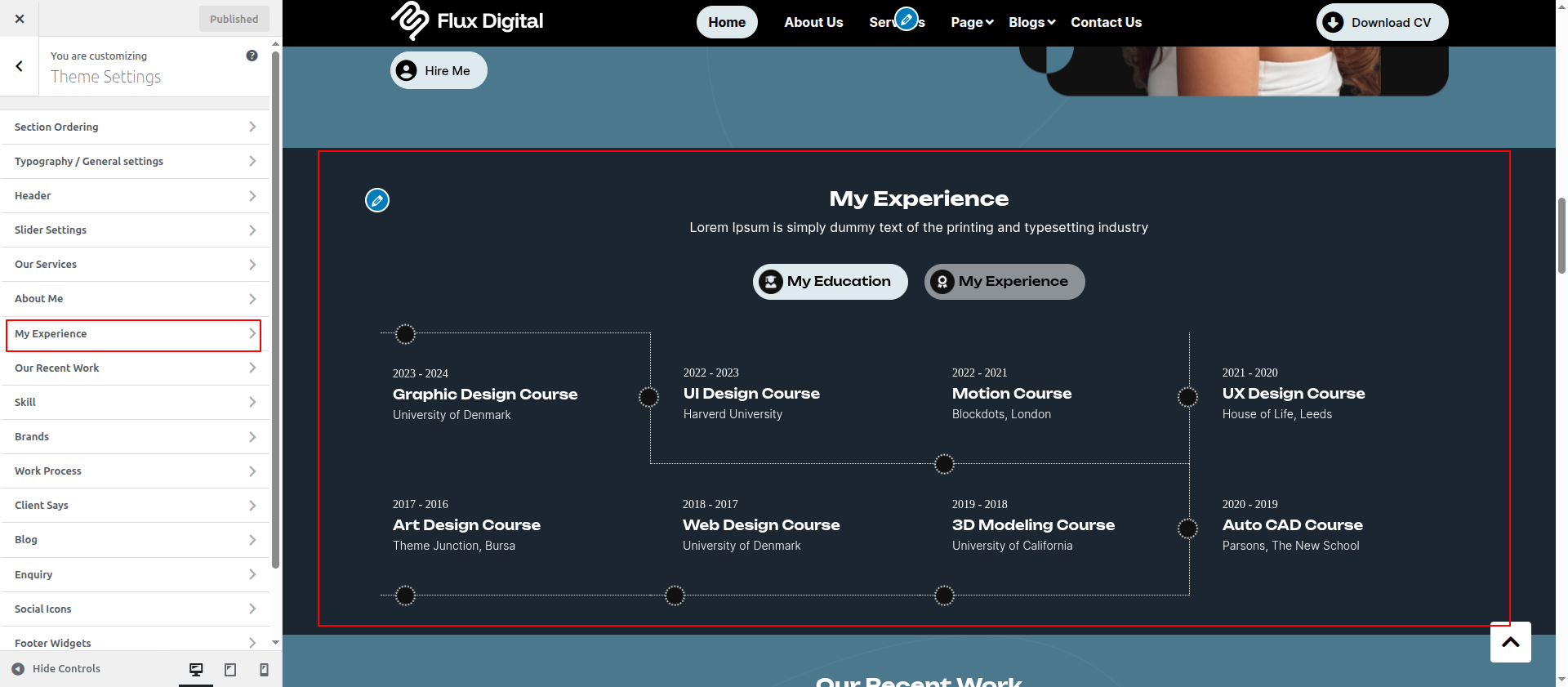 Records Customizer Settings