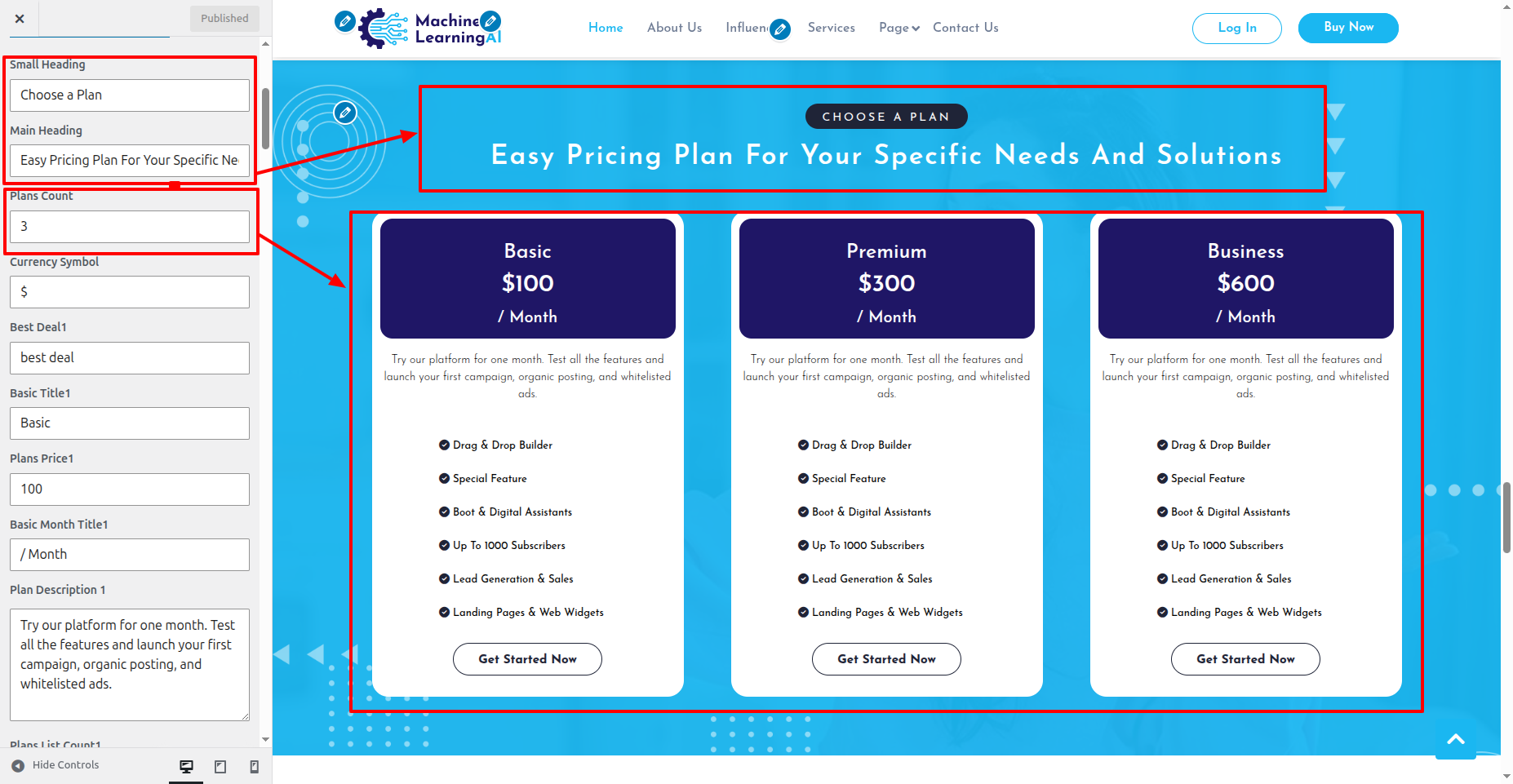 Choose A Plan Customizer Settings