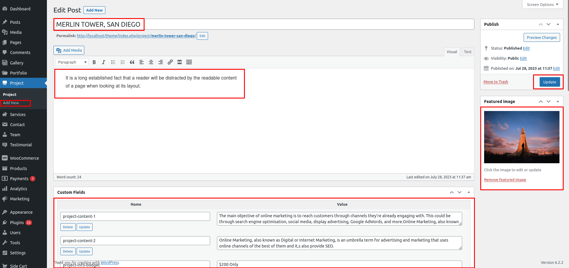 our latest project Section Customizer Settings