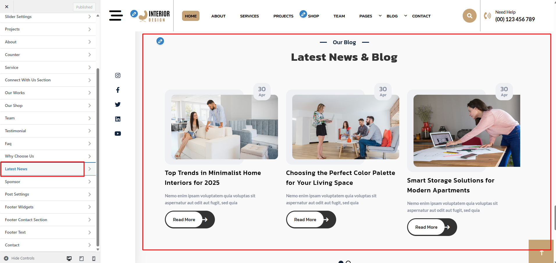 Blog Customizer Settings