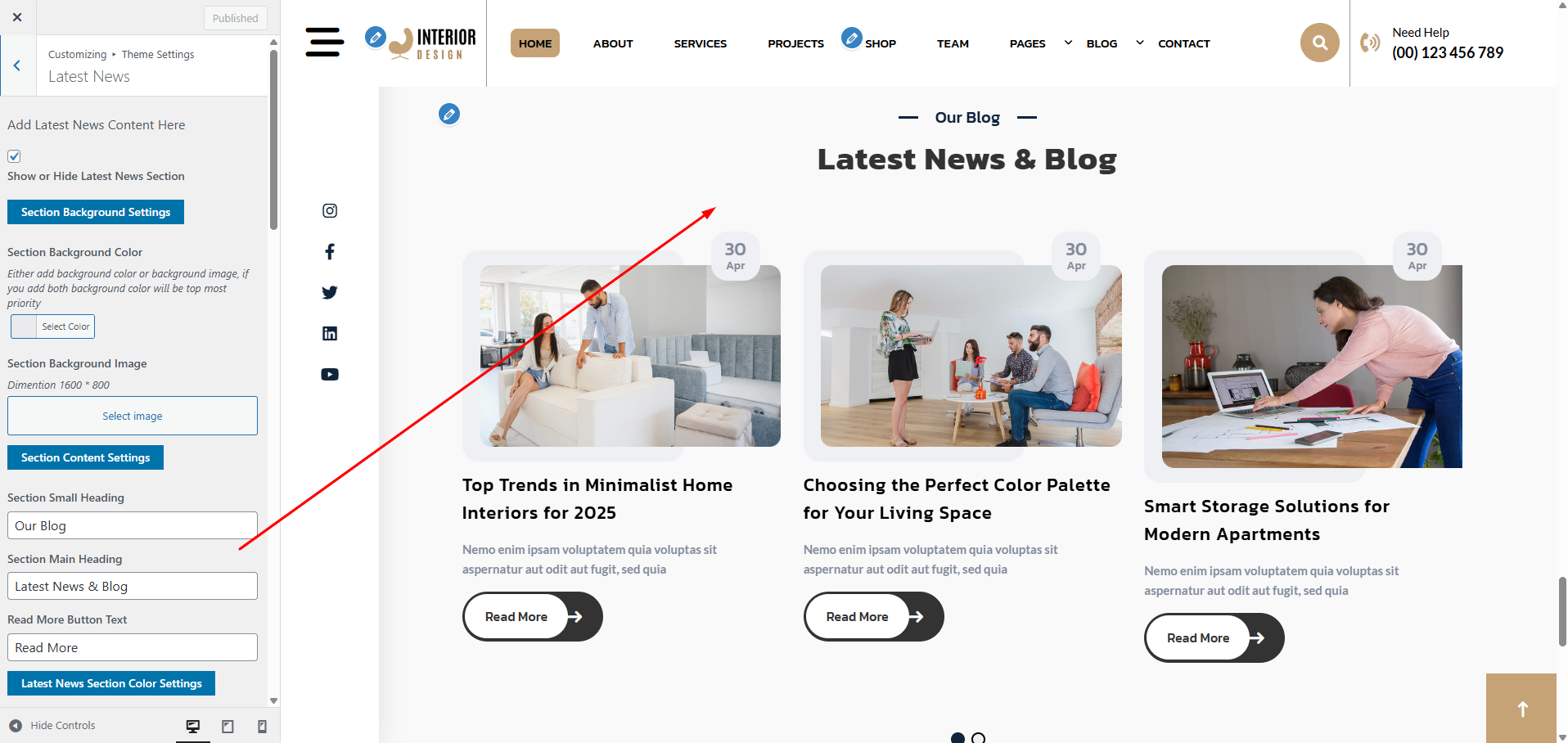 Blog Customizer Settings
