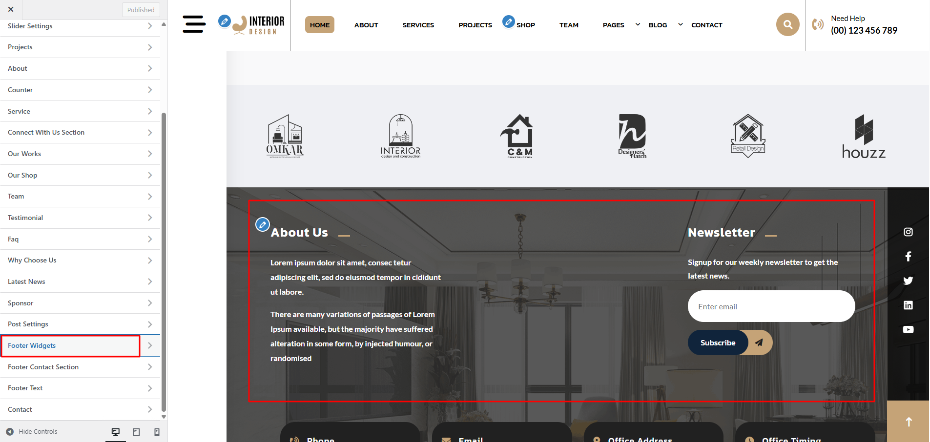 Footer Dashboard Setup