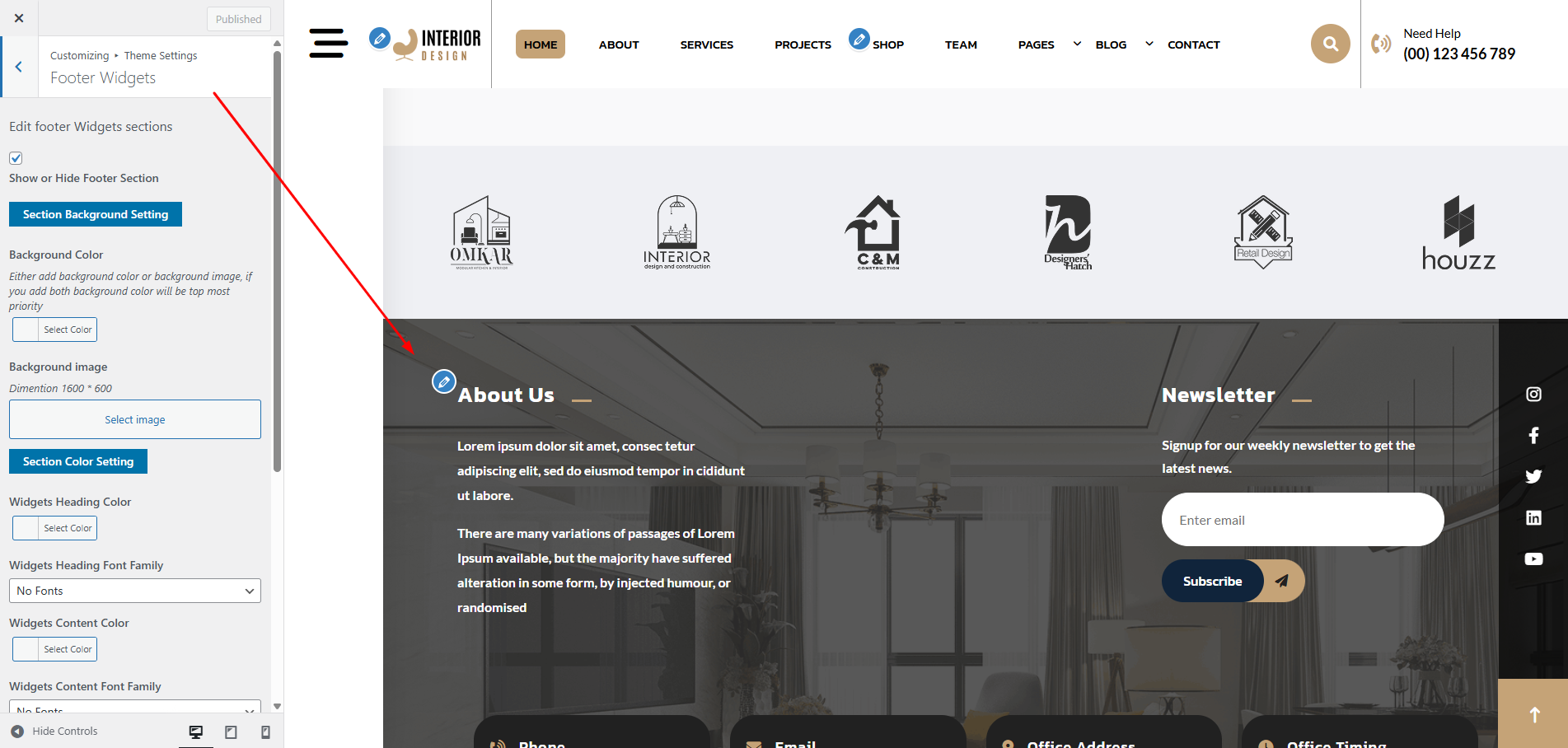 Footer Dashboard Setup