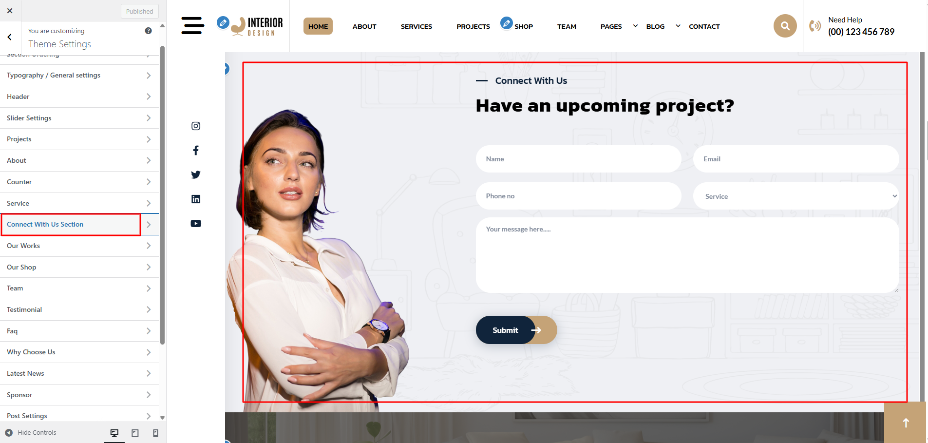 Connect With Us Customizer Settings