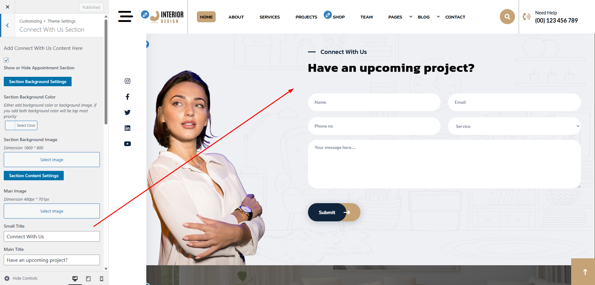 Connect With Us Customizer Settings