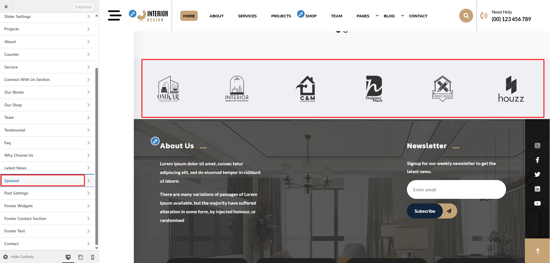 Sponsor Customizer Settings