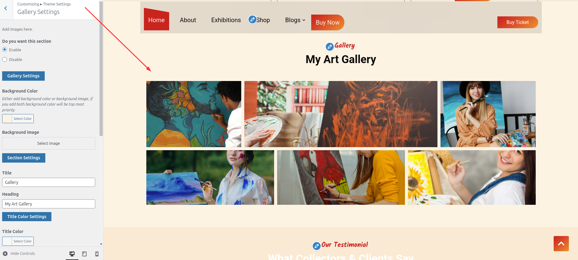Gallery Customizer Settings