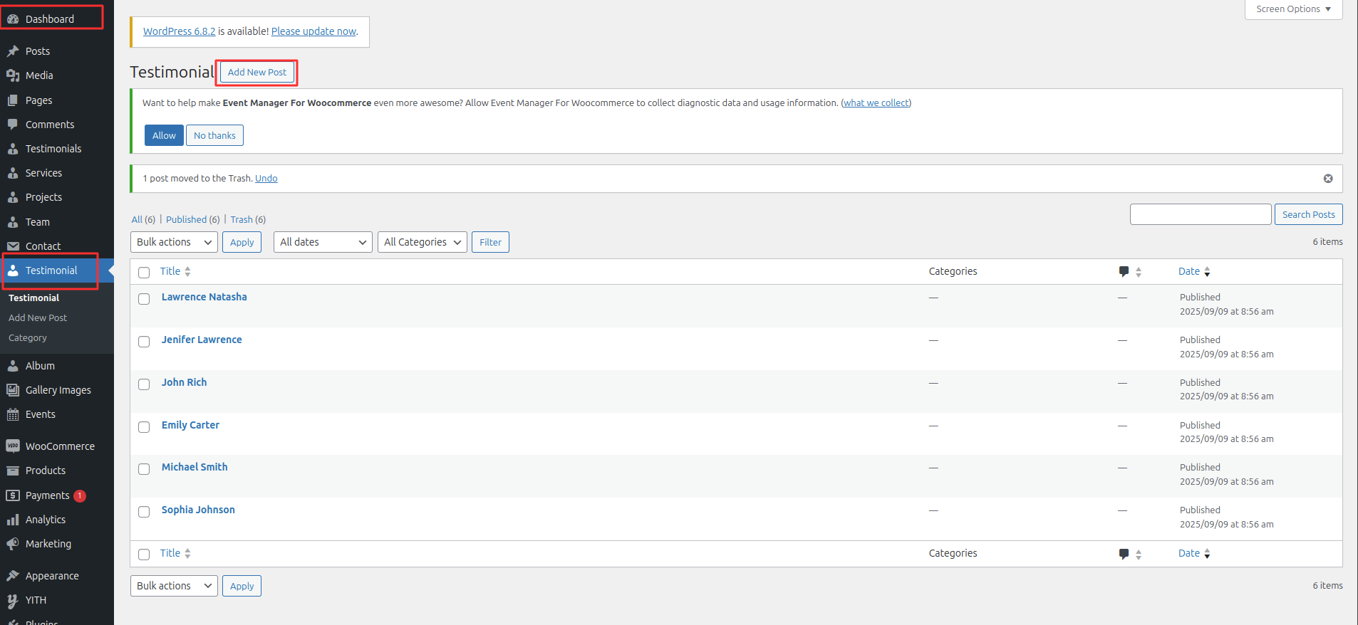 Testimonial Settings