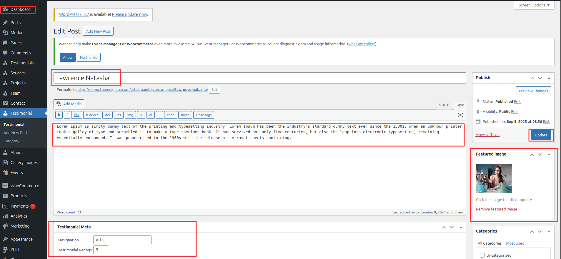 Testimonial Settings
