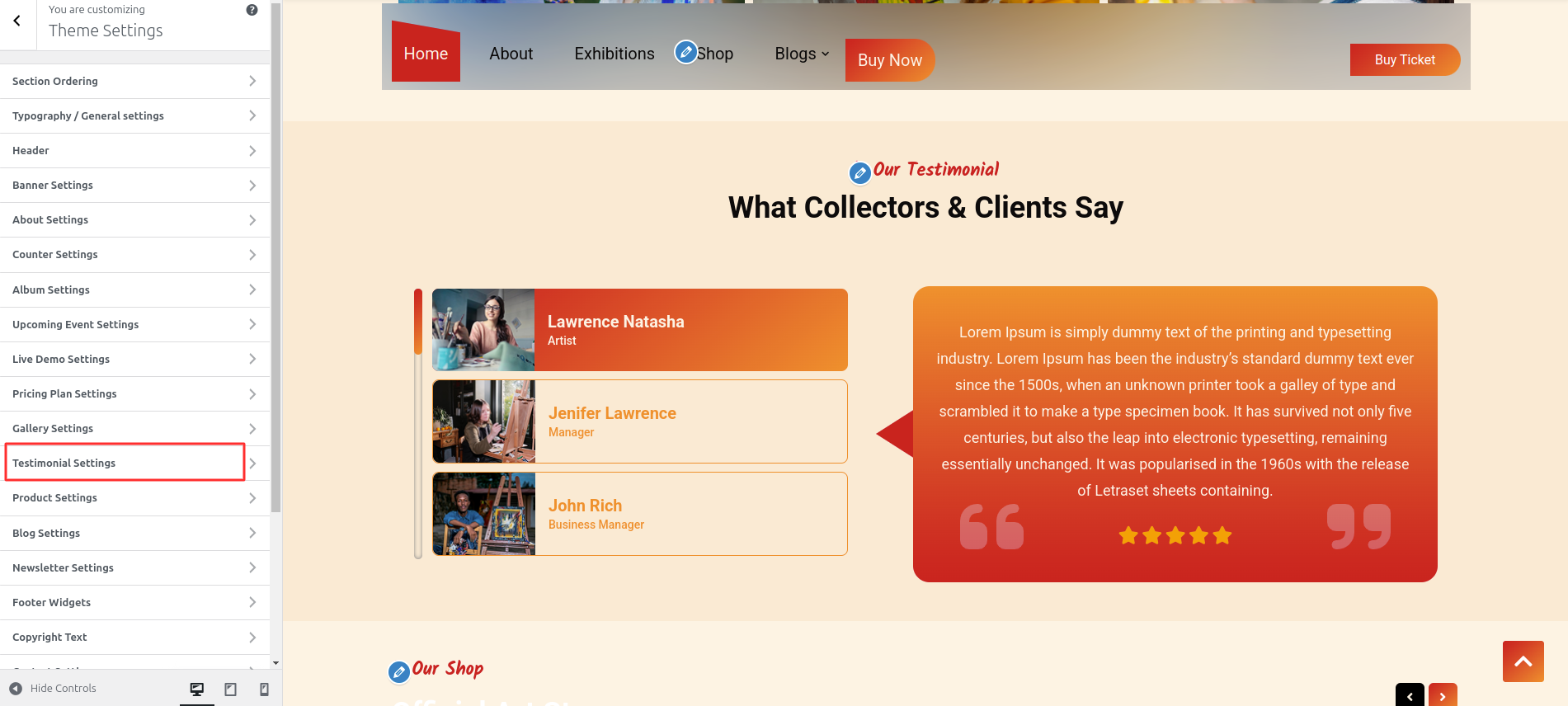 Testimonial Settings