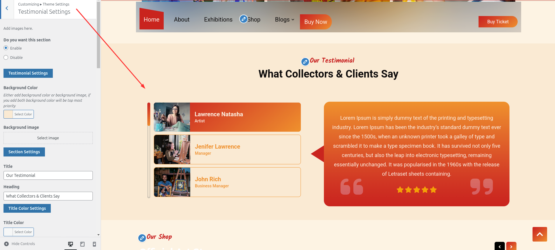 Testimonial Settings