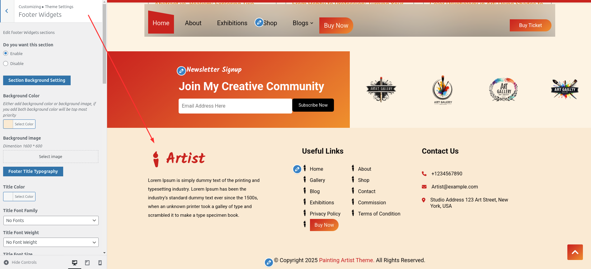 Footer Dashboard Setup