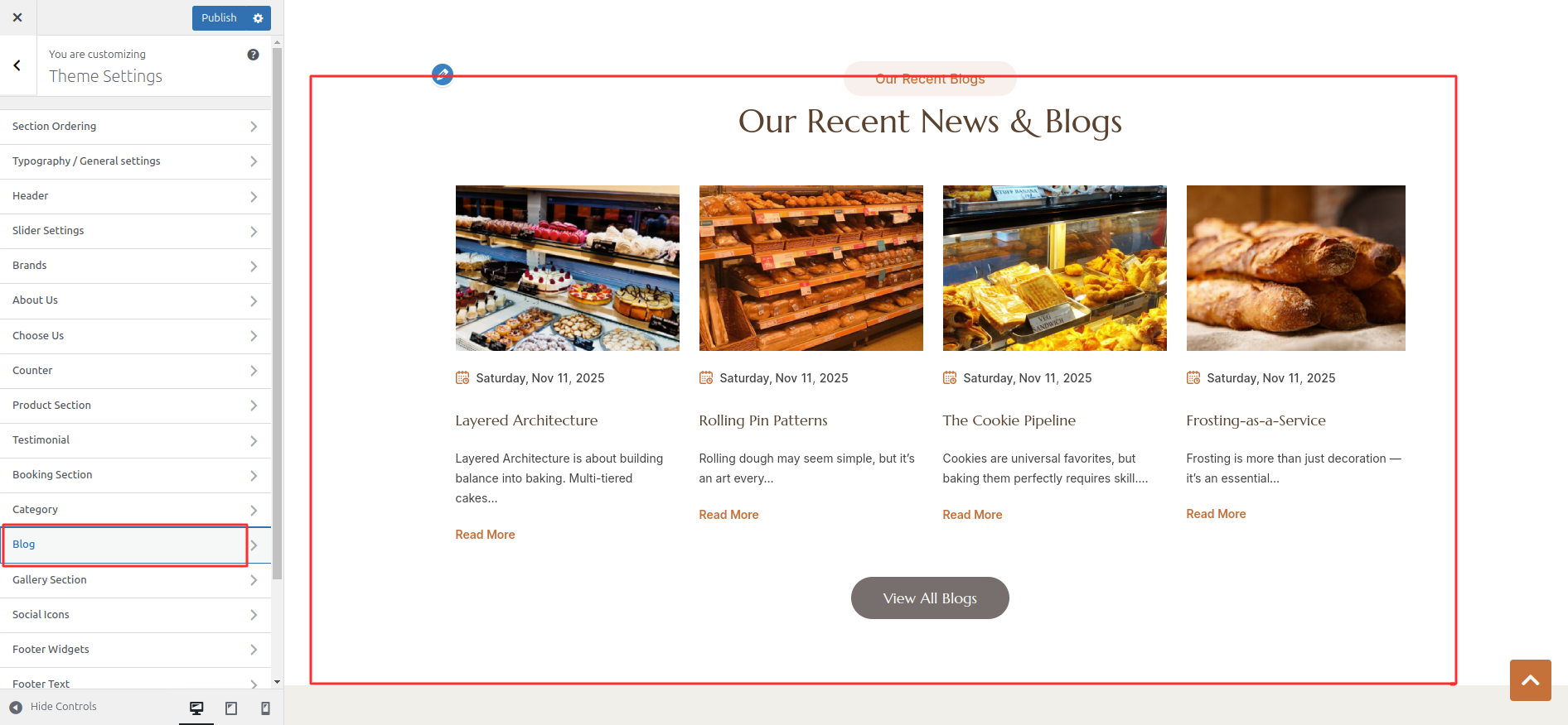 Blog Customizer Settings