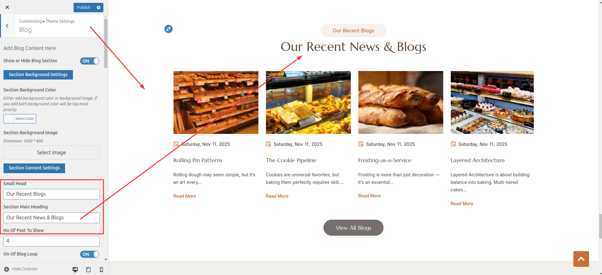 Blog Customizer Settings