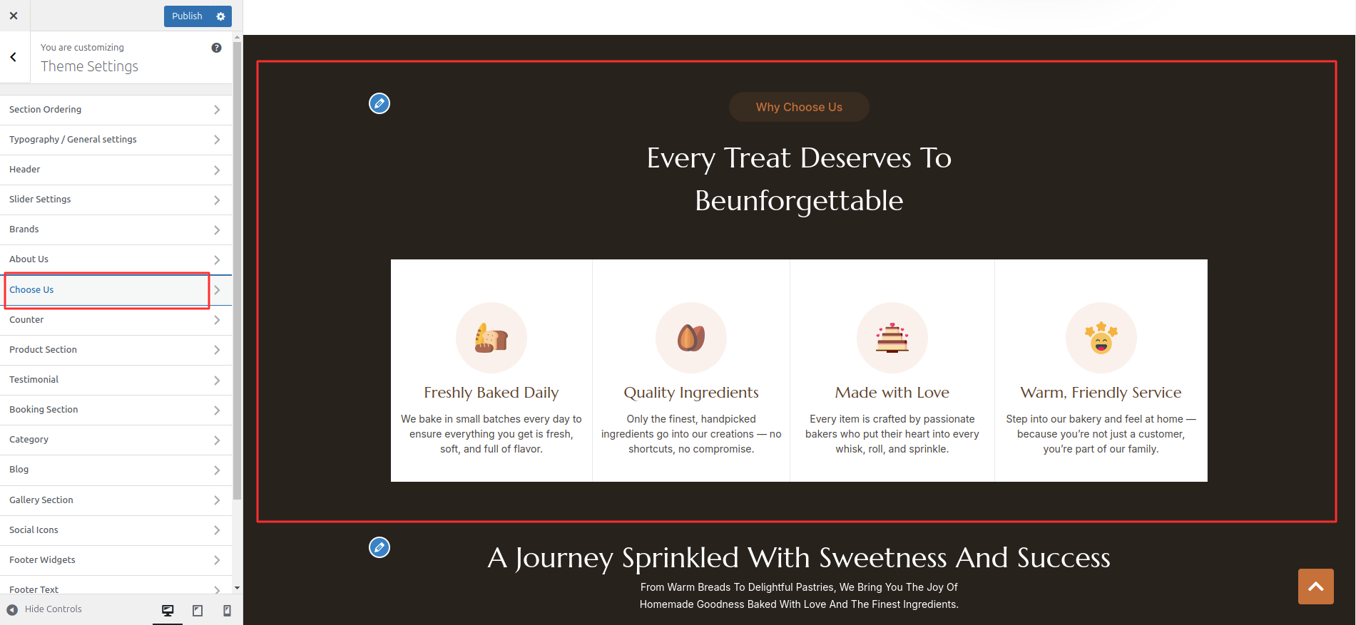 Choose Us Customizer Settings