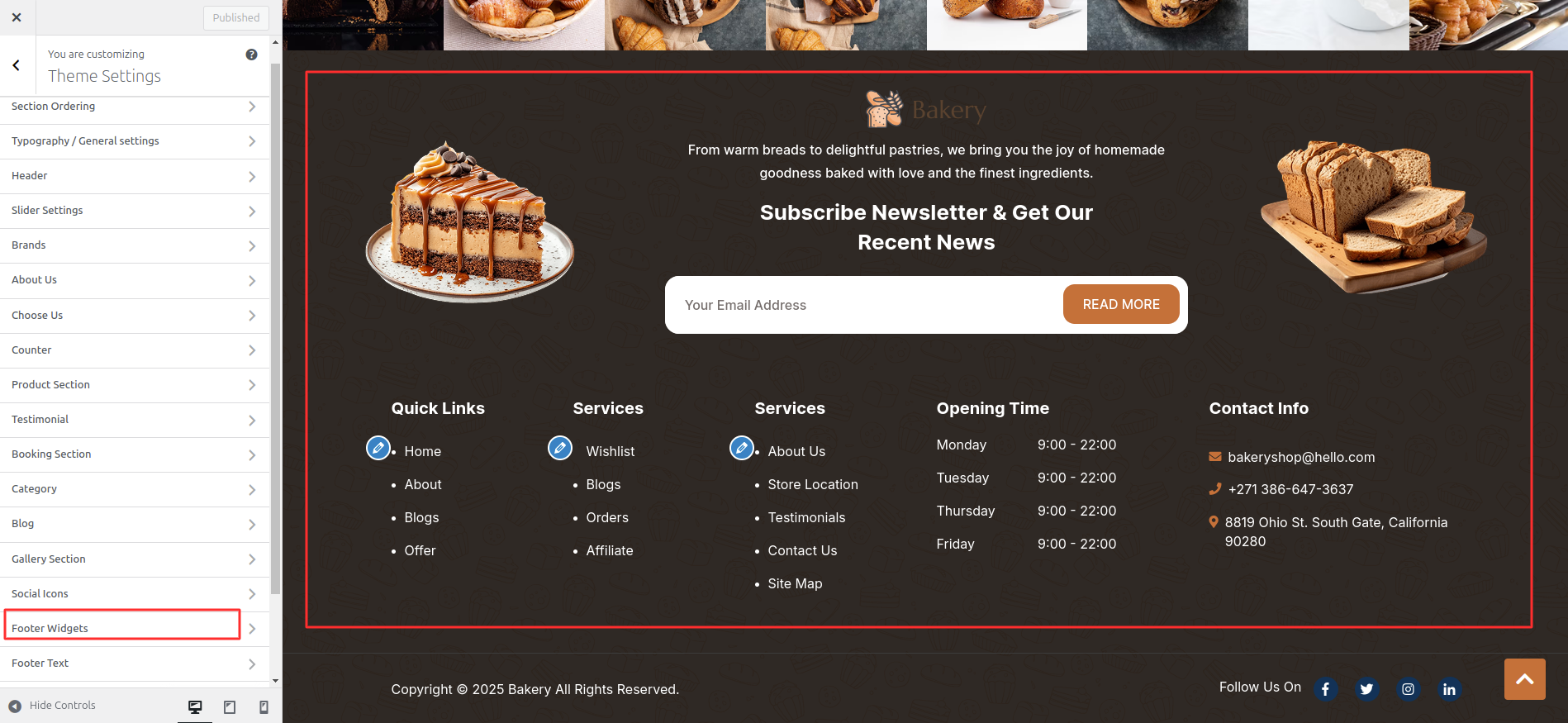 Footer Dashboard Setup