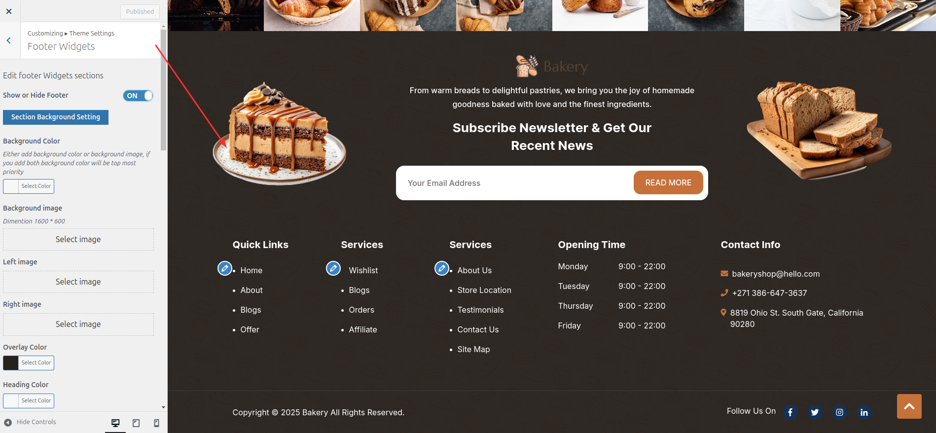 Footer Dashboard Setup