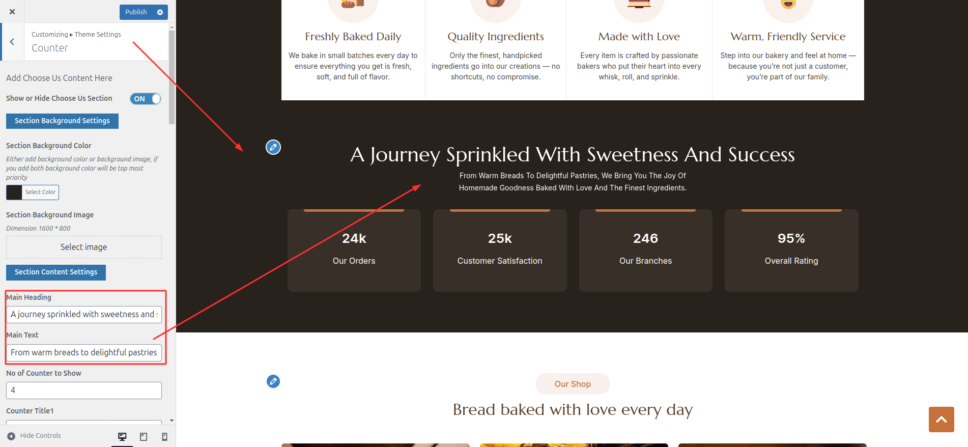 Counter Plans Customizer Settings