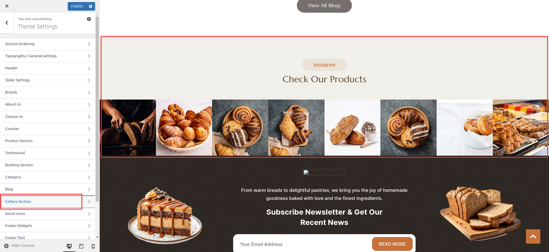 Gallery Section Settings