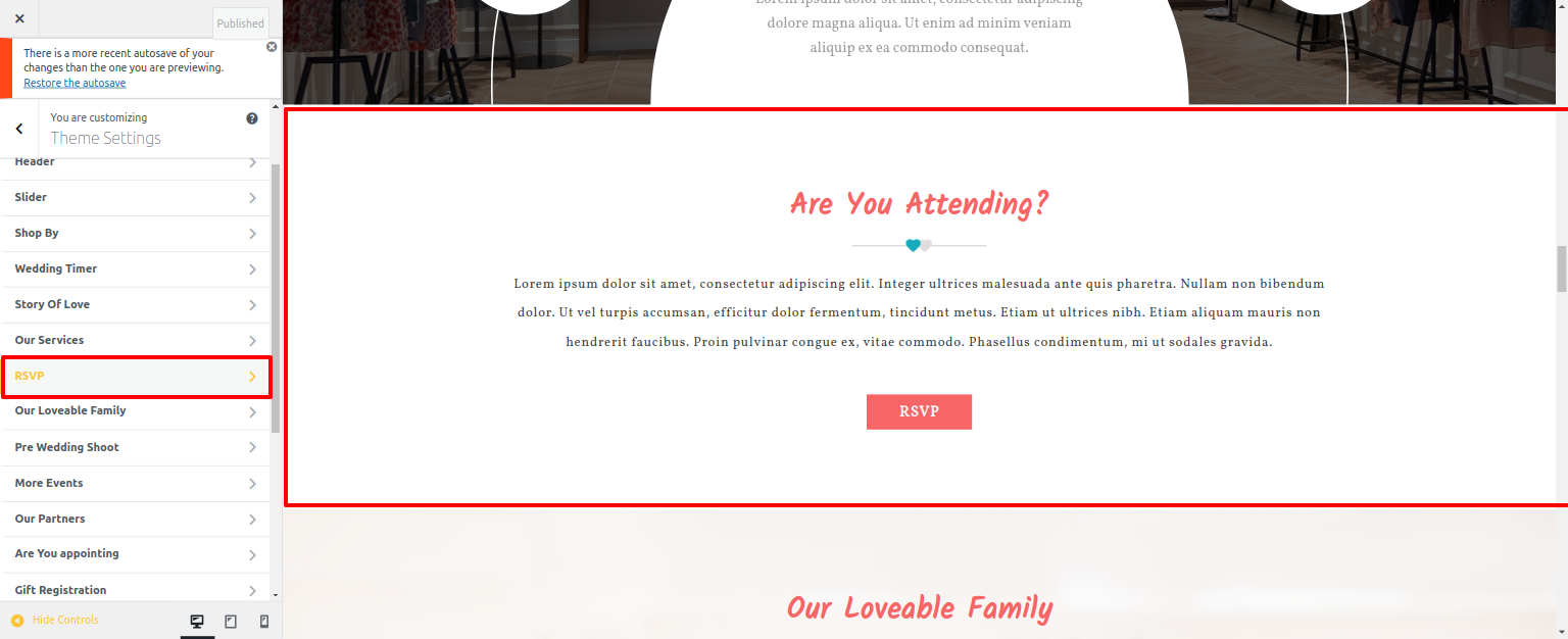 RSVP Customizer Settings