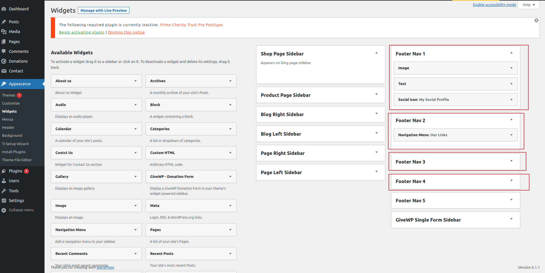 Footer Dashboard Setup