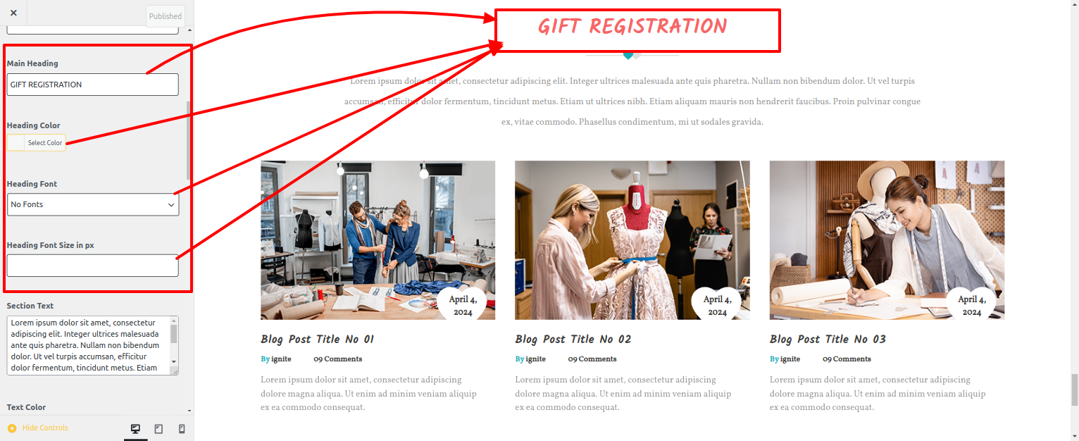 Gift Registration Section