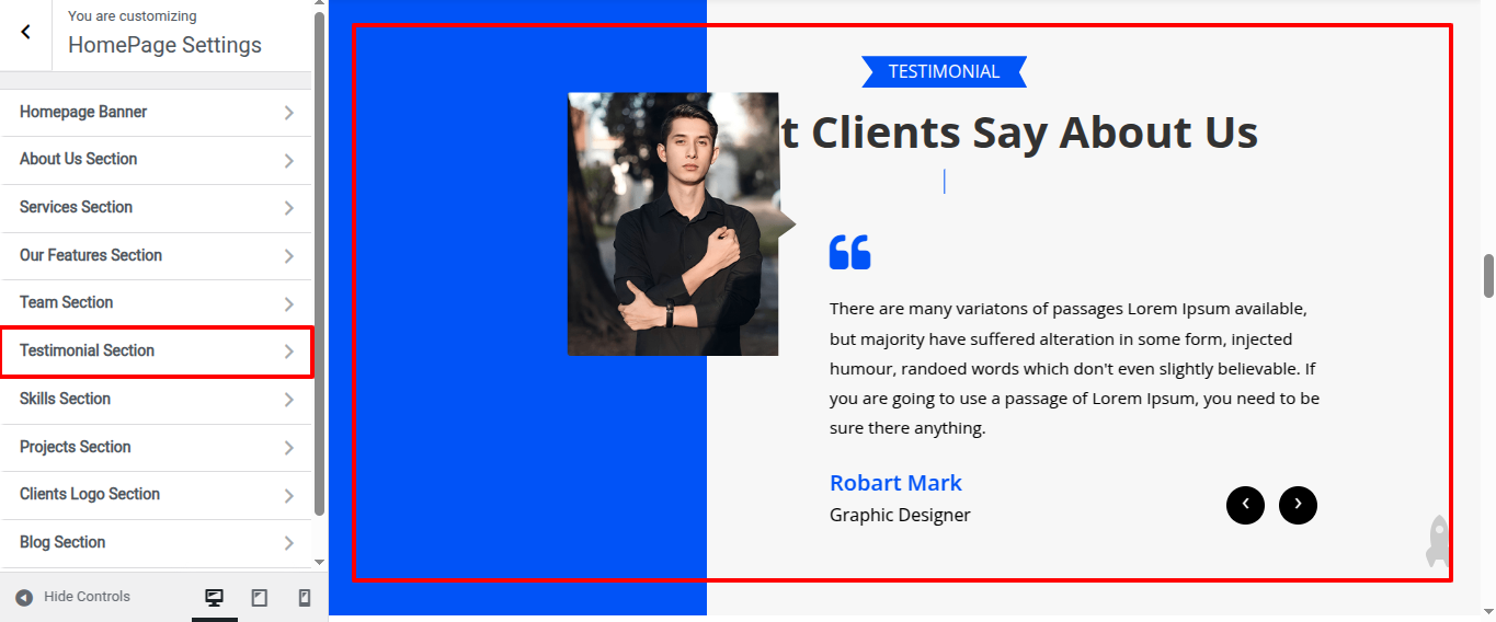 Testimonial Customizer Settings