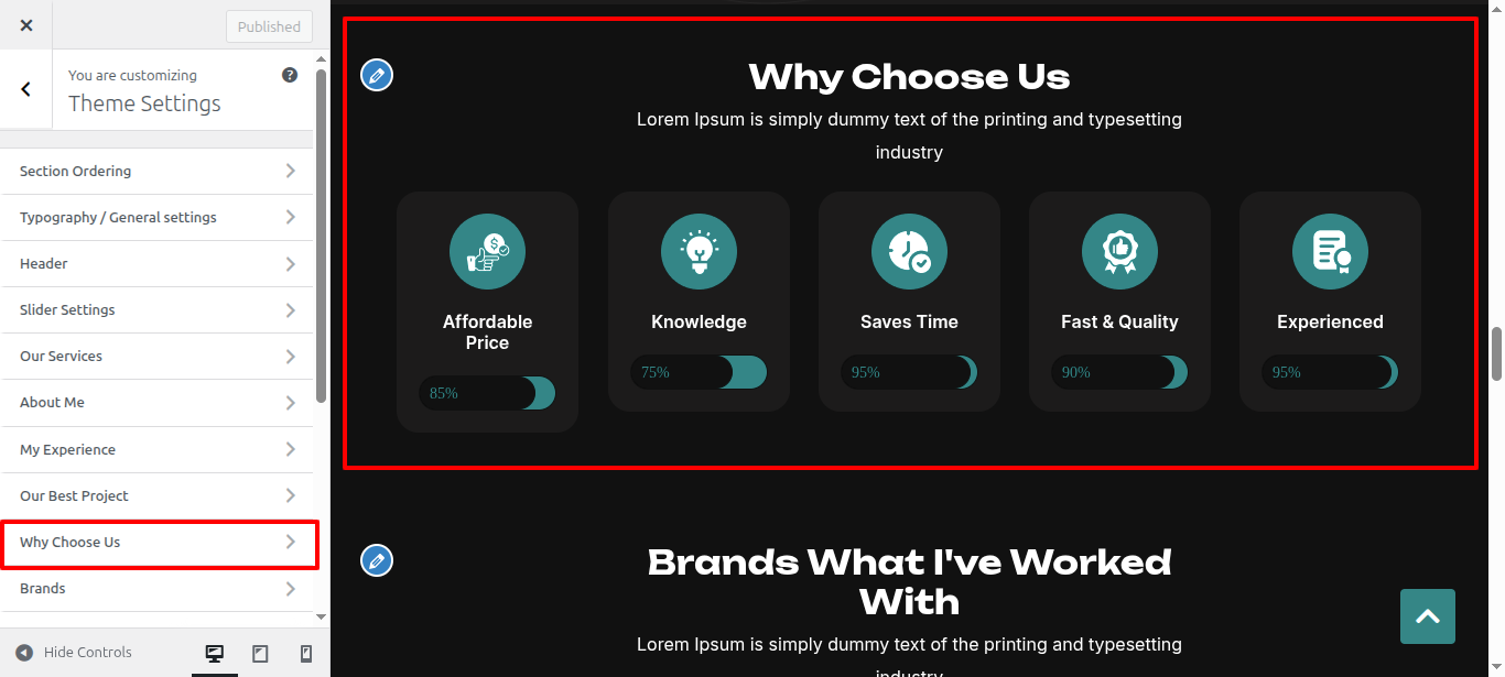 Why Choose Us Customizer Settings