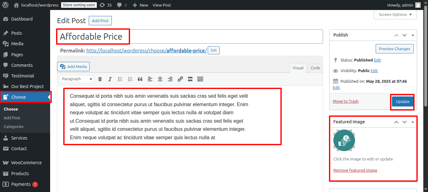 Why Choose Us Customizer Settings