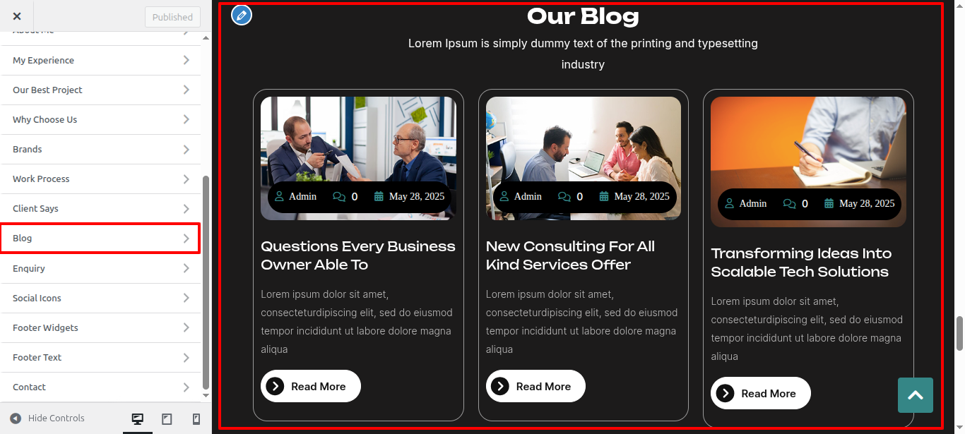 Blog Customizer Settings