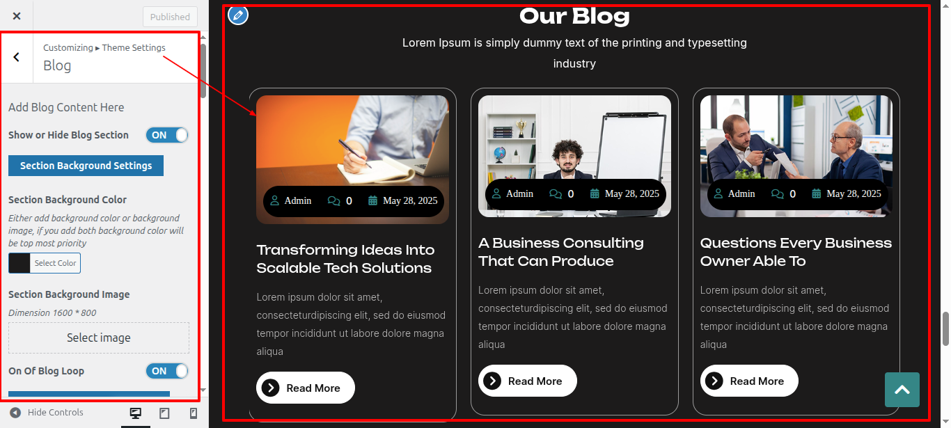 Blog Customizer Settings
