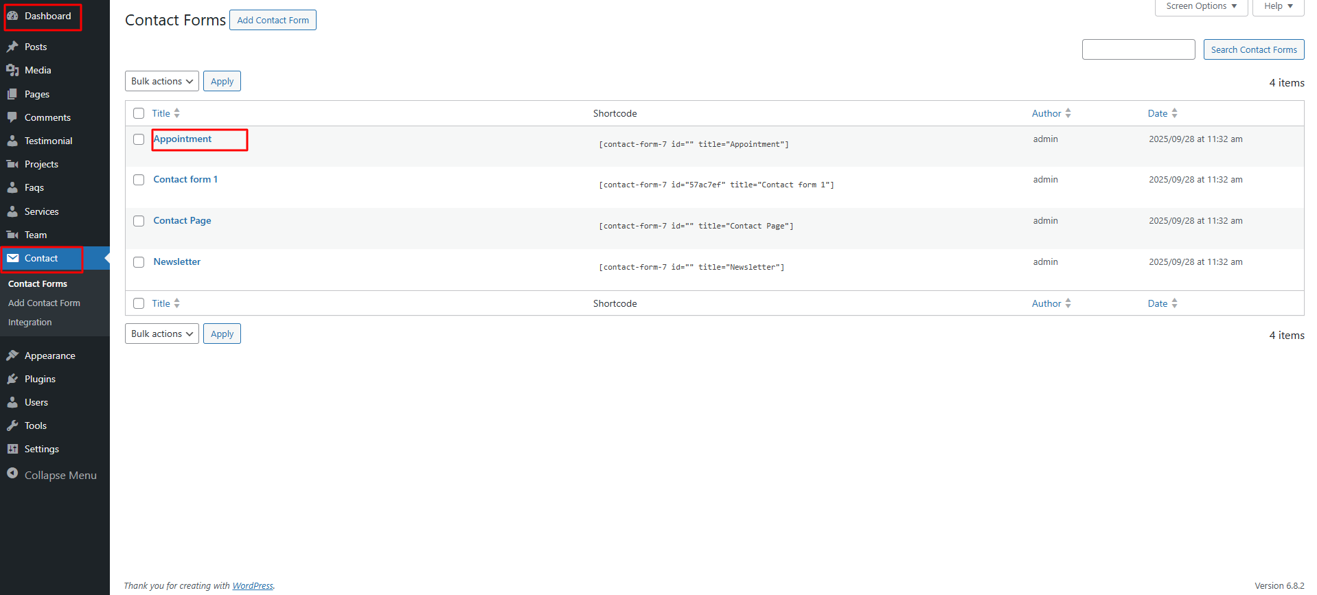 Appointment Form Settings