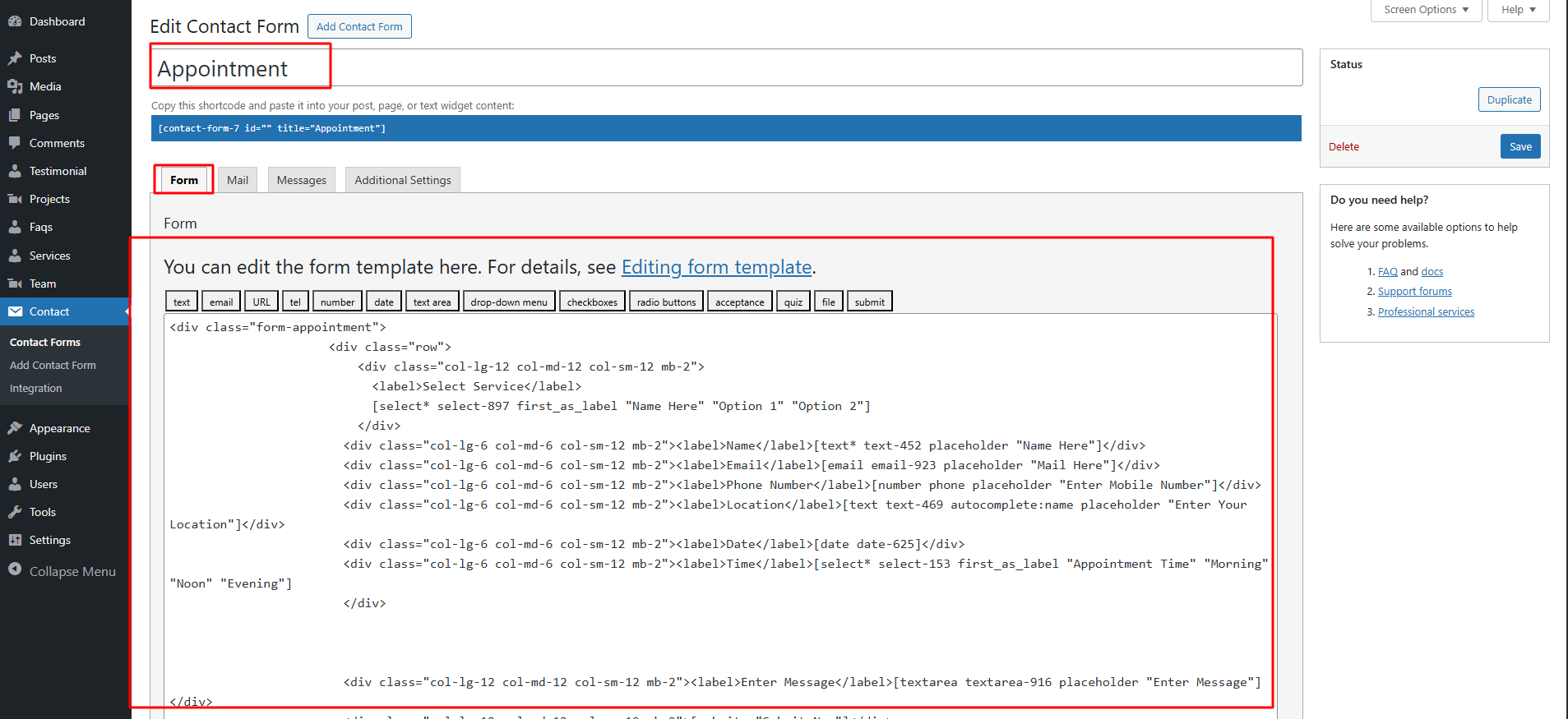 Appointment Form Settings