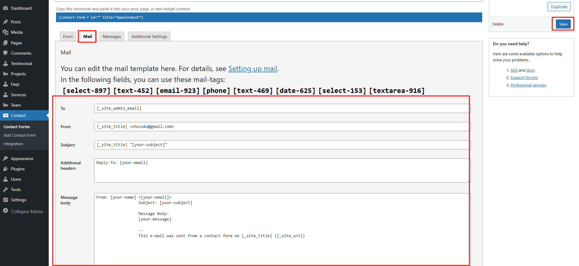 Appointment Form Settings