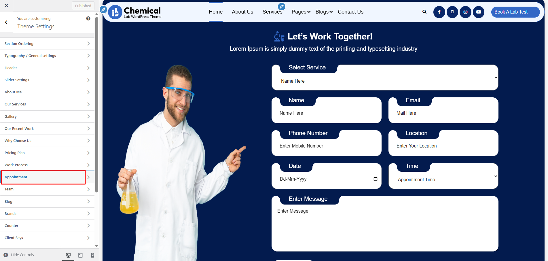 Appointment Form Settings