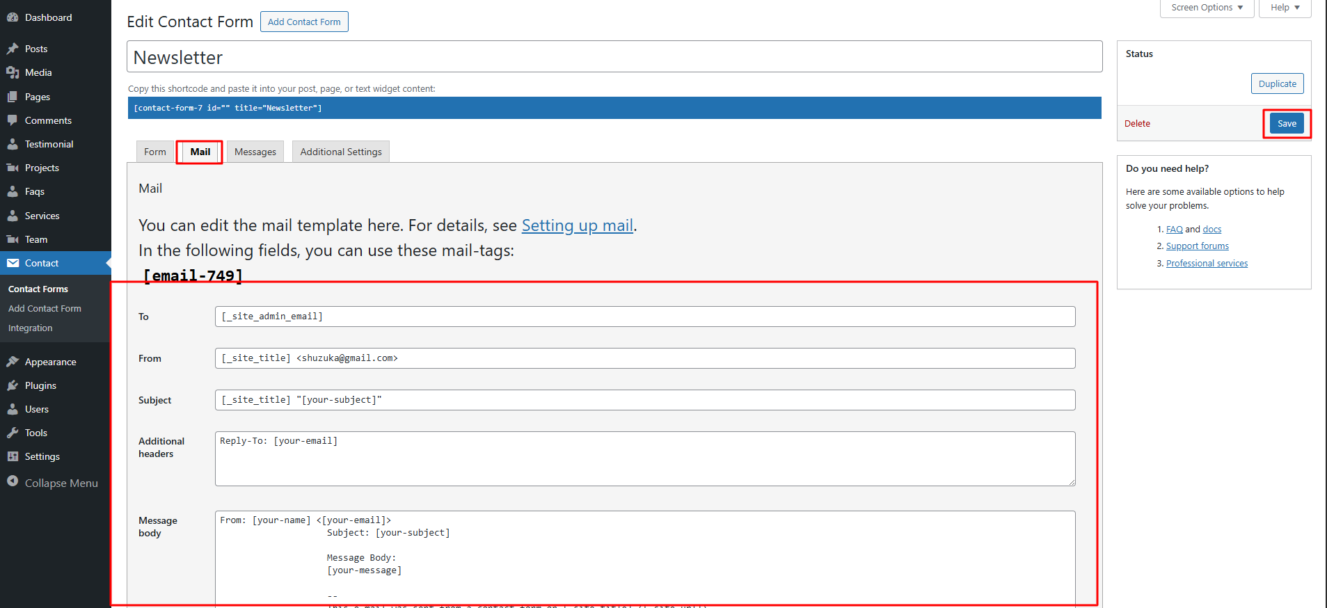 Newsletter Form Settings