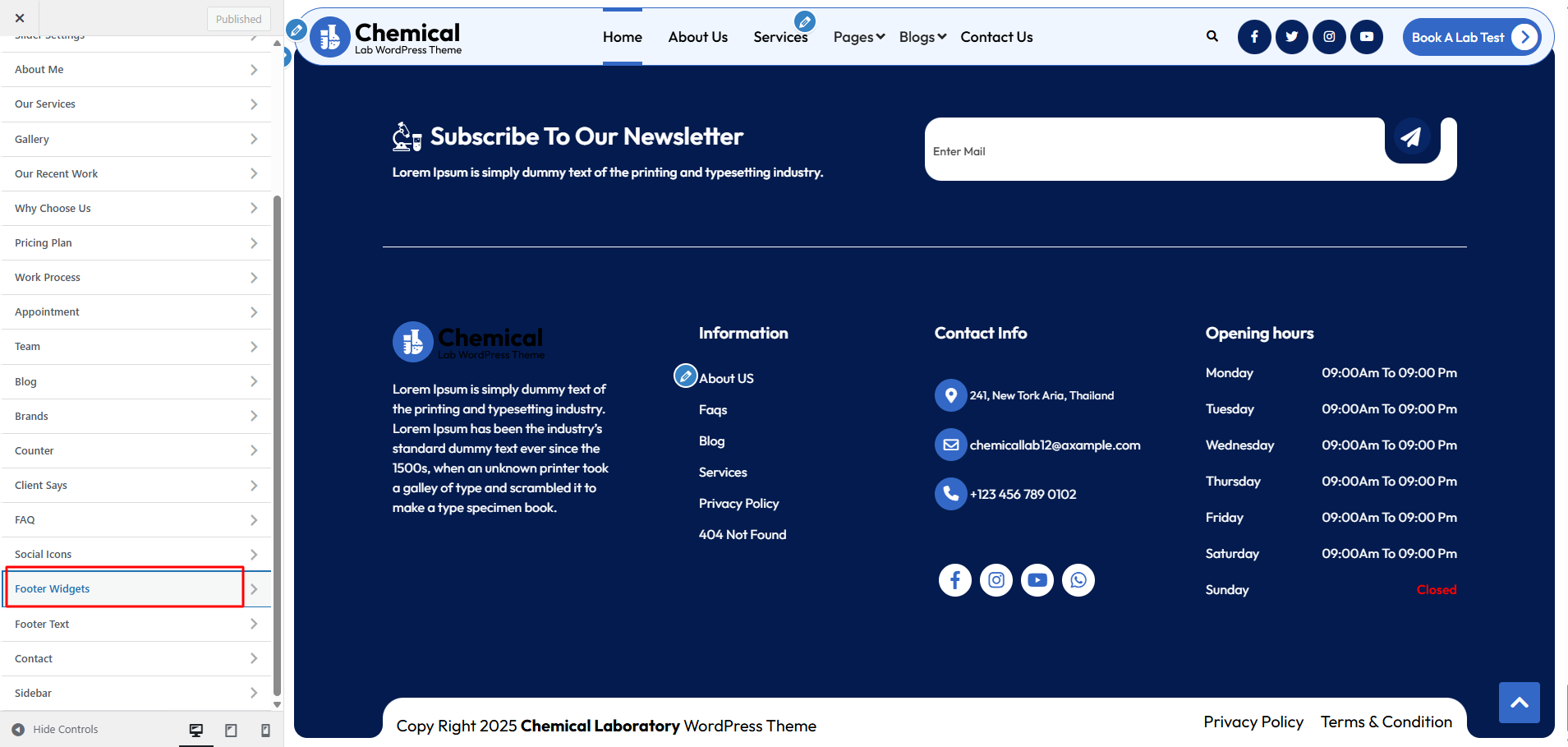 Footer Dashboard Setup