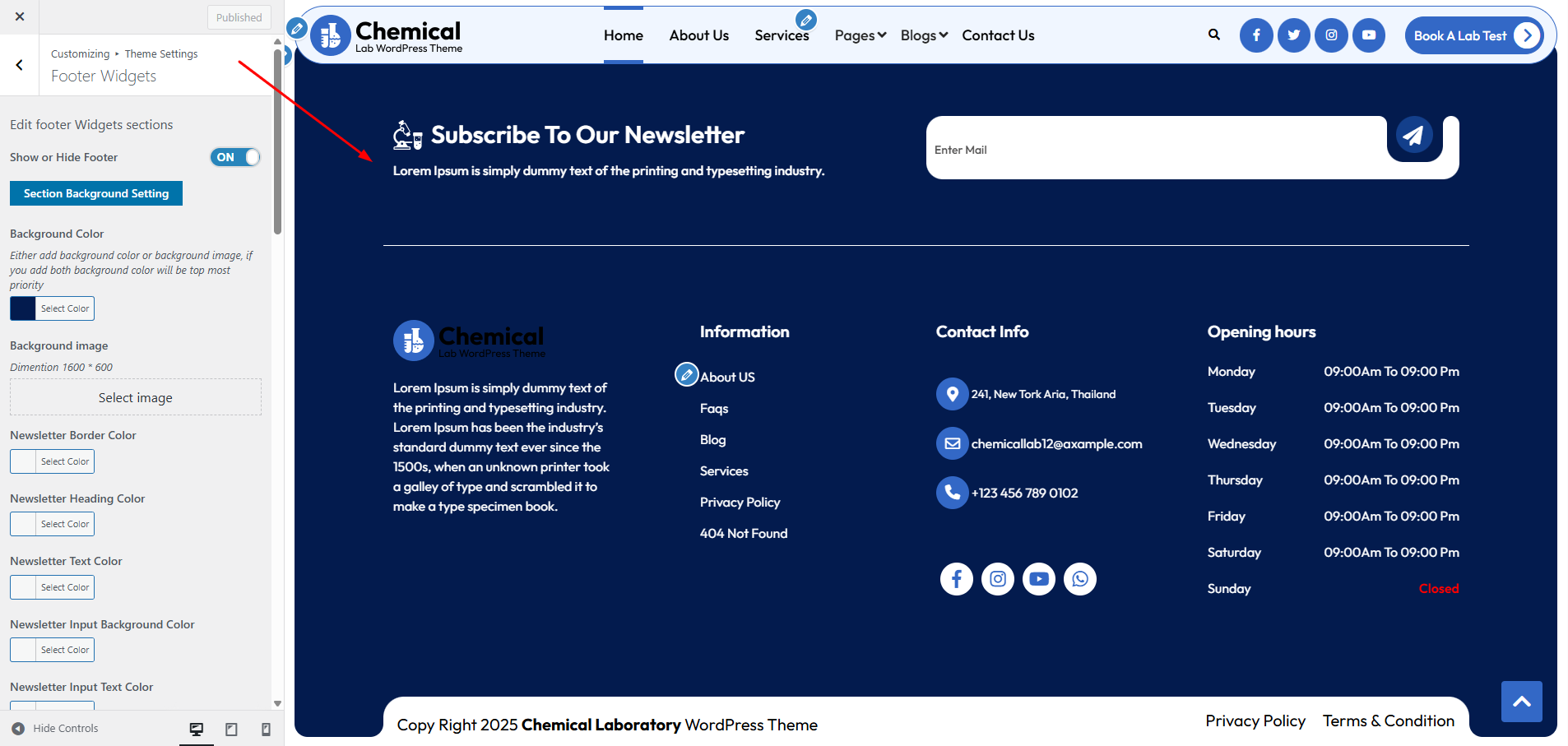 Footer Dashboard Setup
