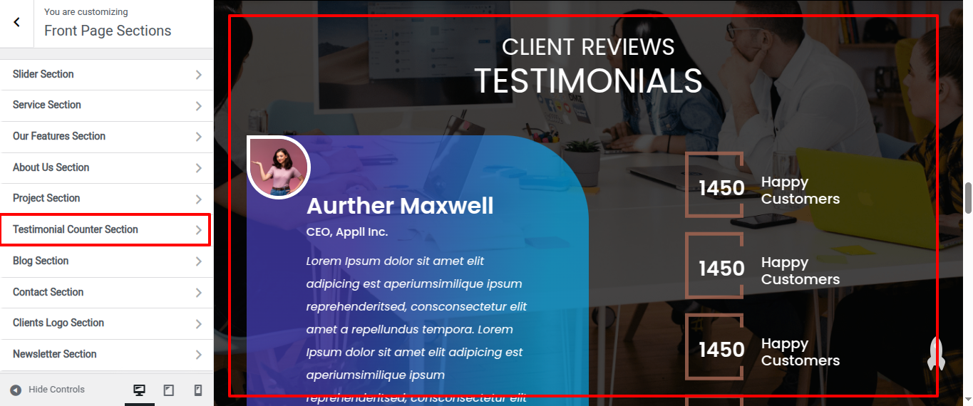 Testimonial Counter Customizer Settings