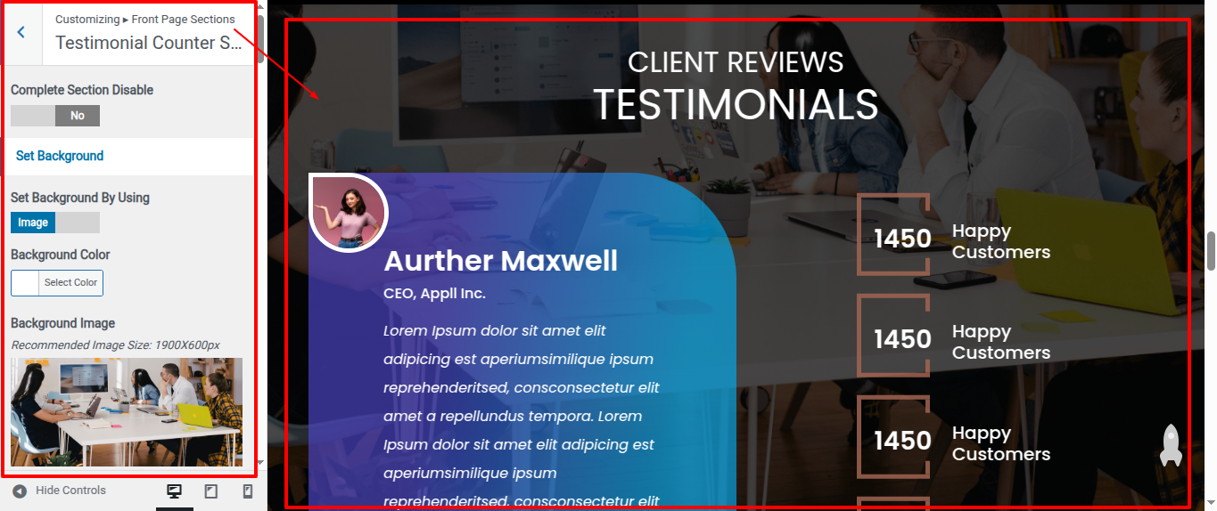 Testimonial Counter Section
