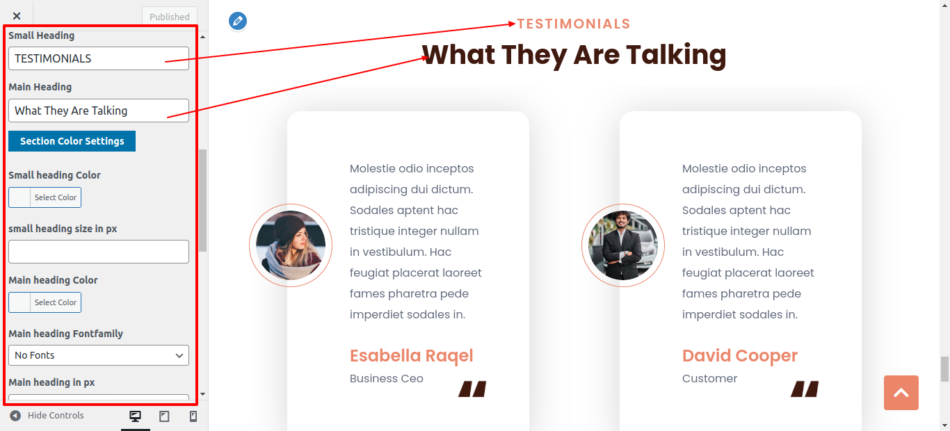 Testimonial Customizer Settings