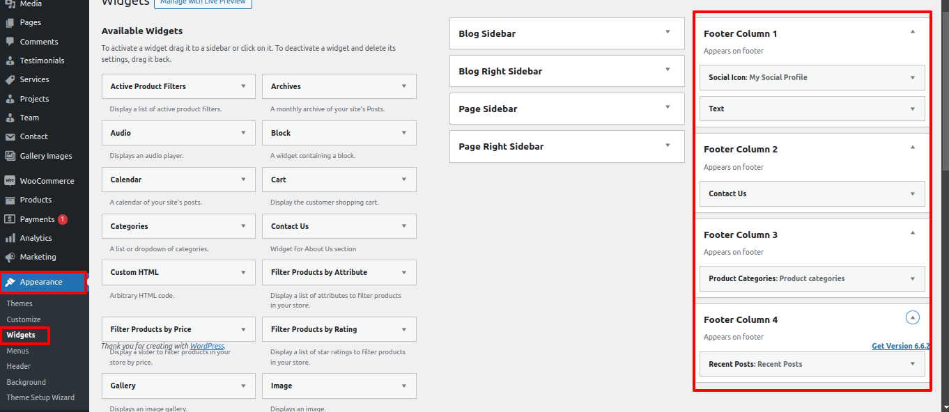 Footer Dashboard Setup