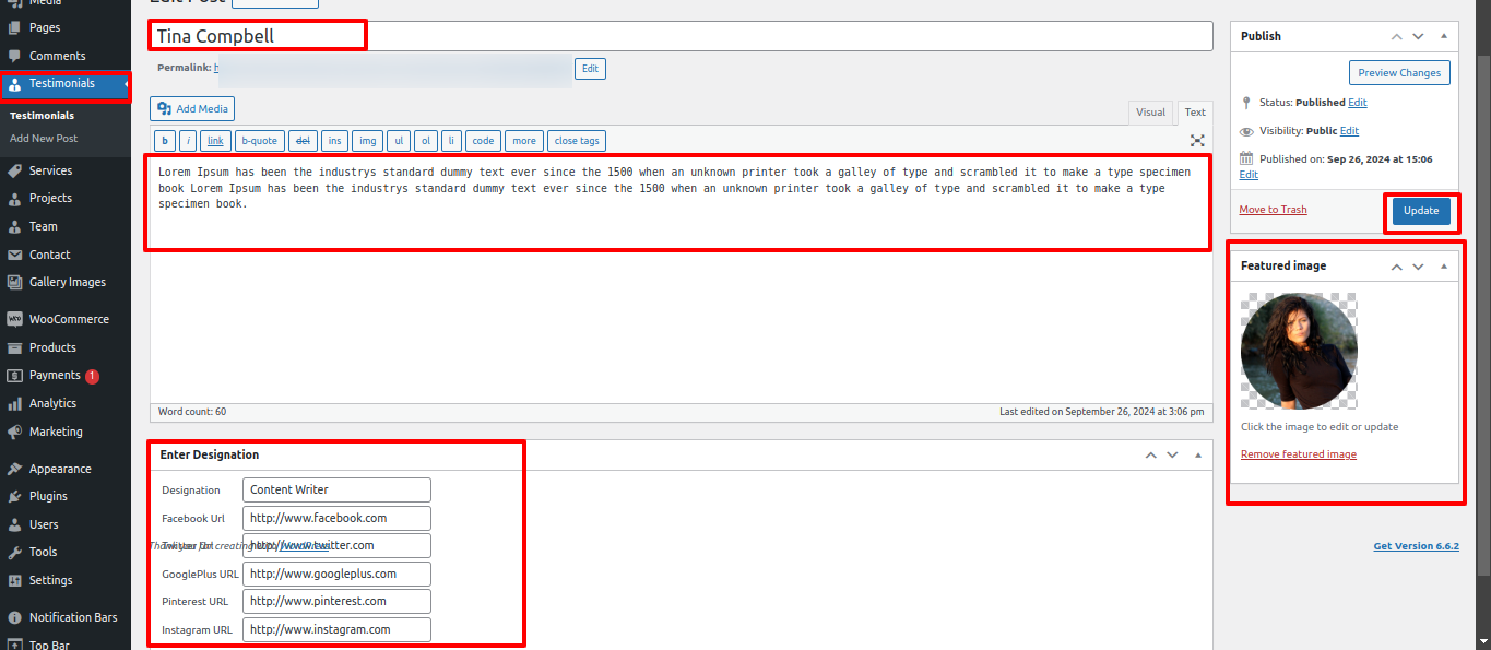 Testimonial Customizer Settings