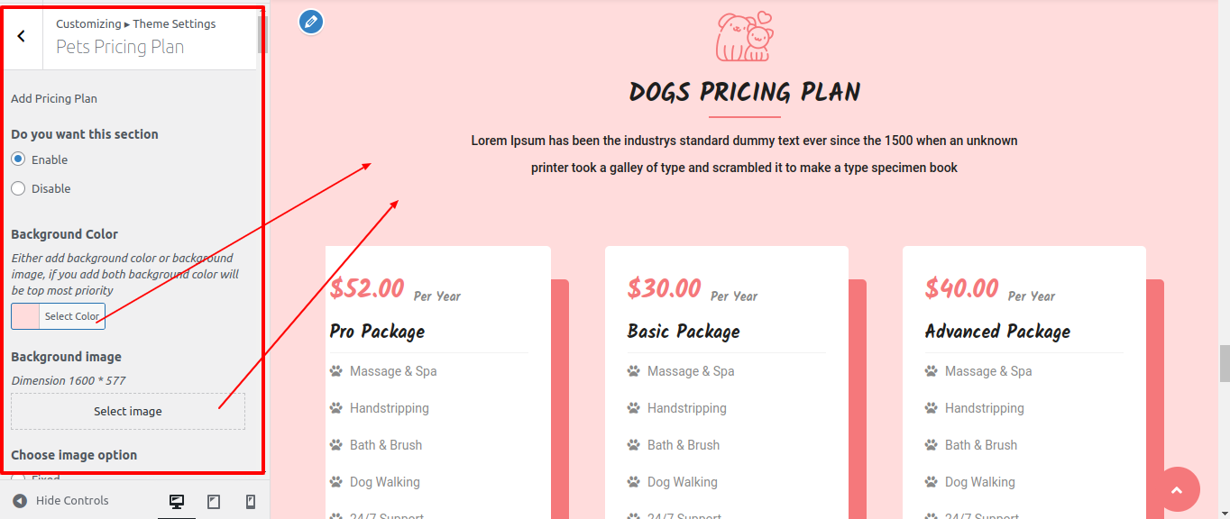 Pets Pricing Plan Section