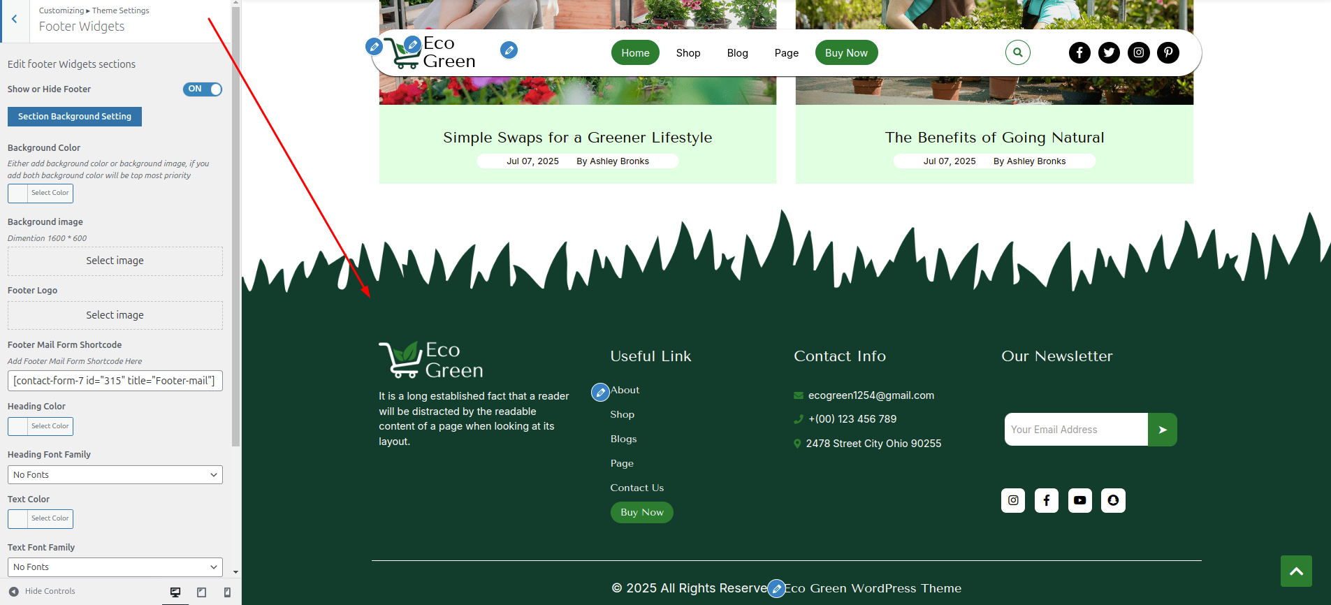 Footer Dashboard Setup