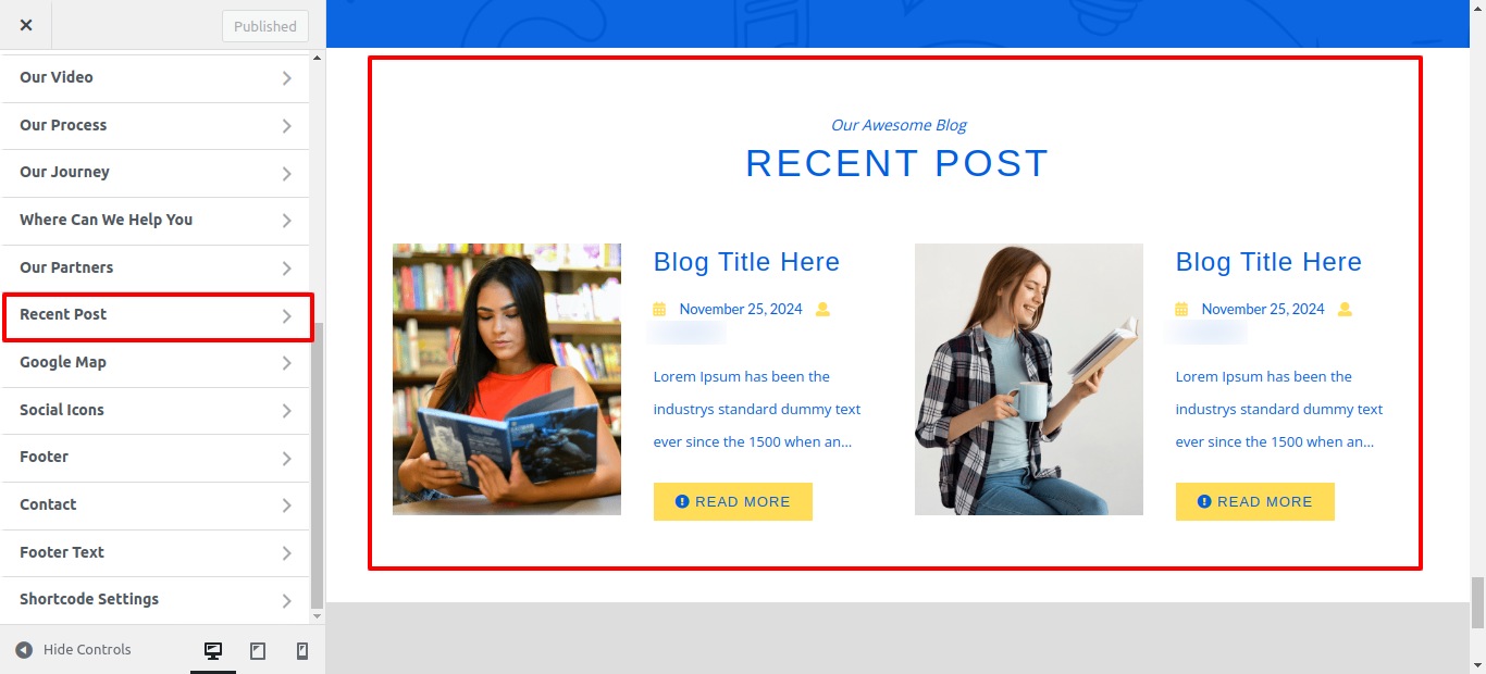 Recent Post Customizer Settings