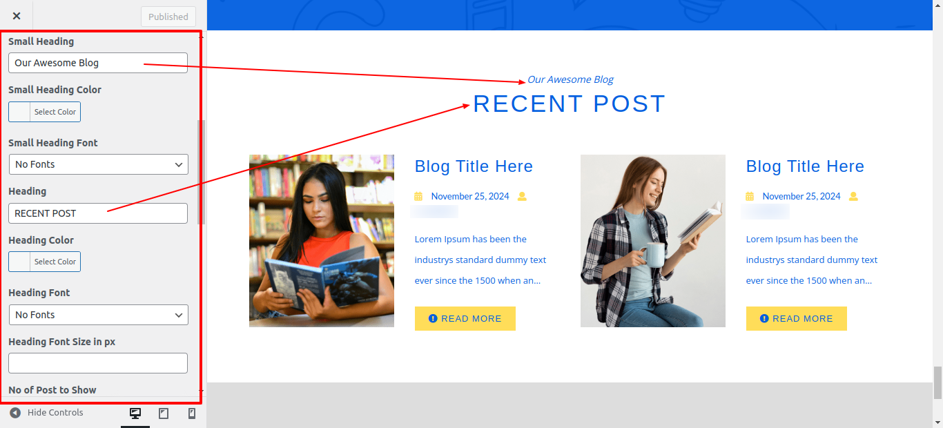 Recent Post Customizer Settings