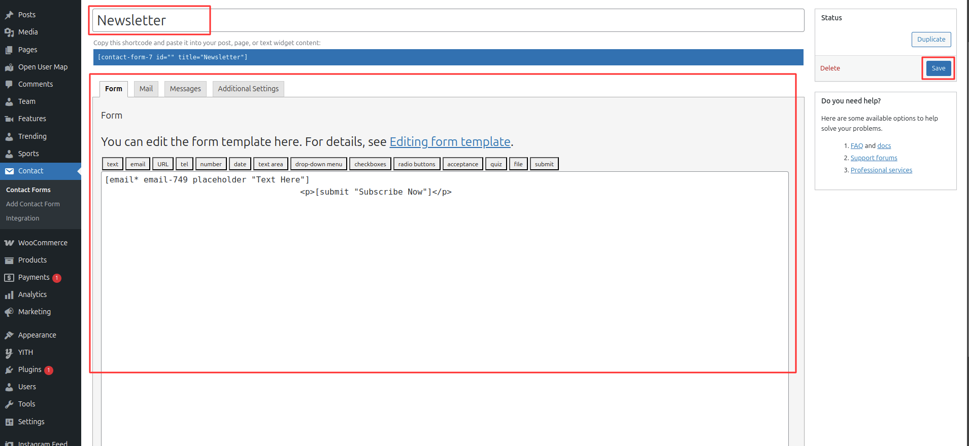 Newsletter Form Settings